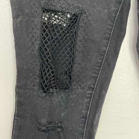 Forever 21 Womens Small Jeans Distressed Ripped Mesh Frayed Gothic Emo Punk - Picture 8 of 16